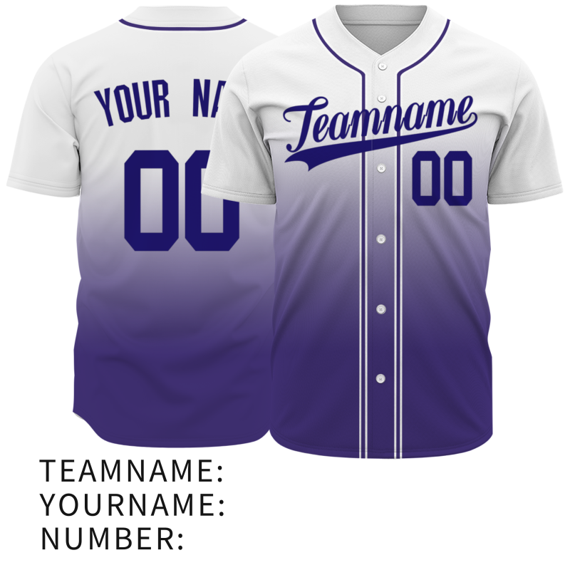 Custom White Purple Gradient Baseball Jersey Full Button Fashion Design Authentic
