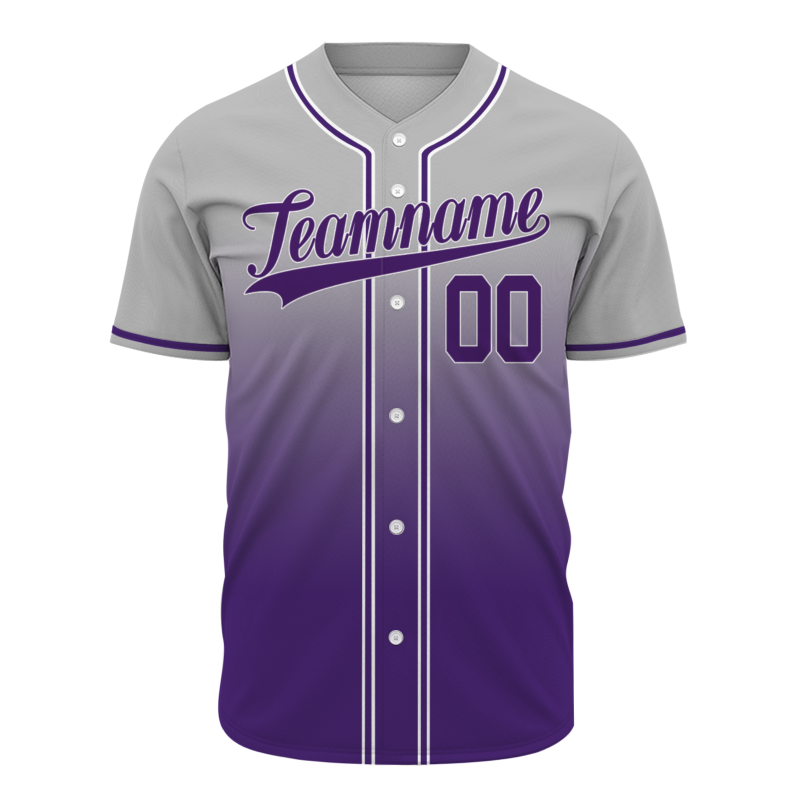 Custom Gray-Purple Gradient Baseball Jersey Full Button Fashion Design Authentic