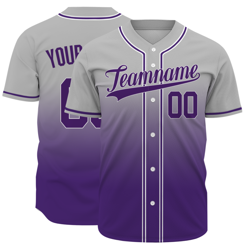 Custom Gray-Purple Gradient Baseball Jersey Full Button Fashion Design Authentic