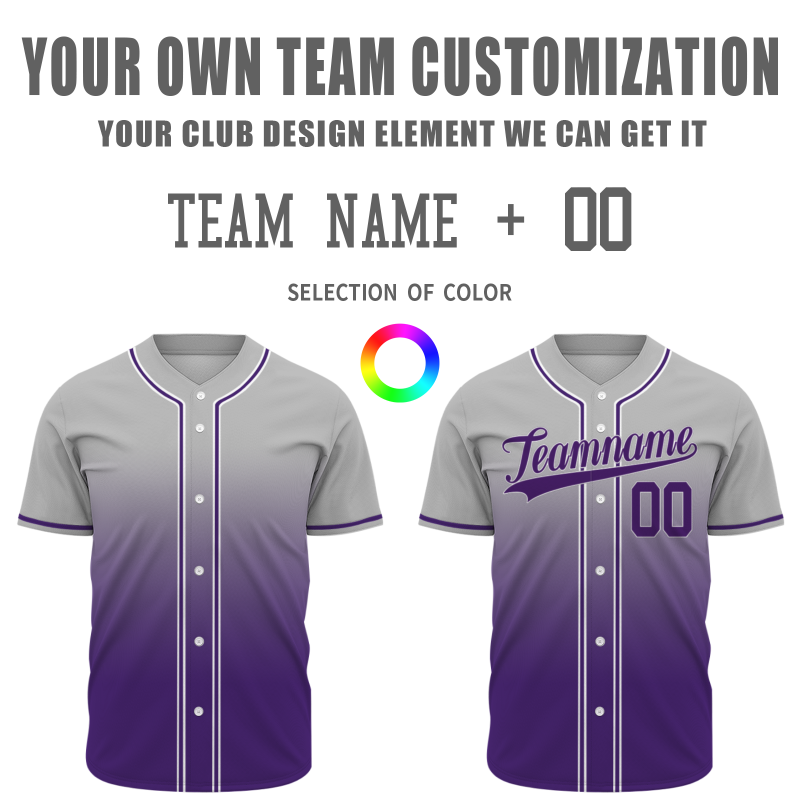 Custom Gray-Purple Gradient Baseball Jersey Full Button Fashion Design Authentic