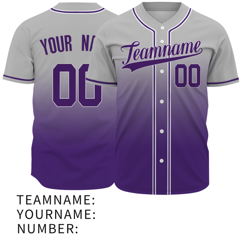 Custom Gray-Purple Gradient Baseball Jersey Full Button Fashion Design Authentic