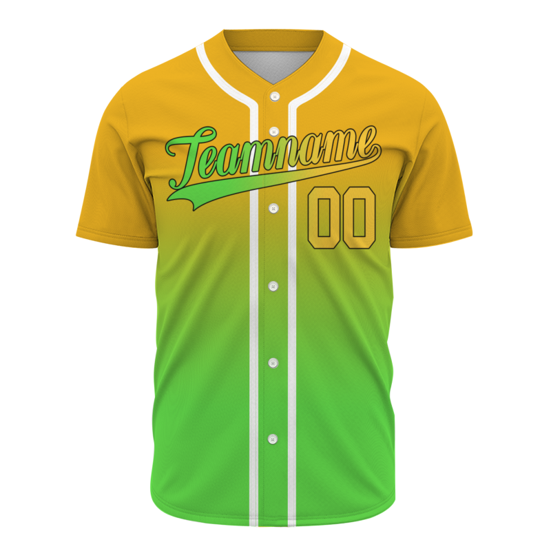 Custom Yellow Green Gradient Baseball Jersey Full Button Fashion Design Authentic