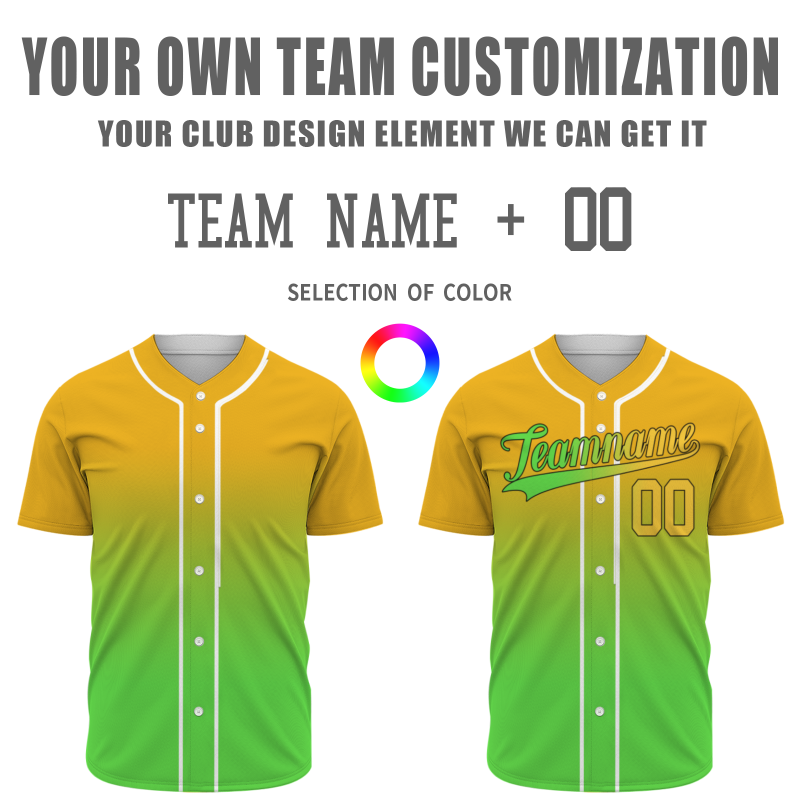 Custom Yellow Green Gradient Baseball Jersey Full Button Fashion Design Authentic