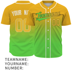 Custom Yellow Green Gradient Baseball Jersey Full Button Fashion Design Authentic