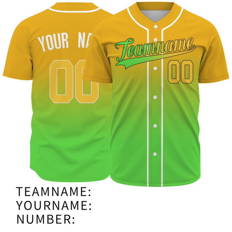Custom Yellow Green Gradient Baseball Jersey Full Button Fashion Design Authentic