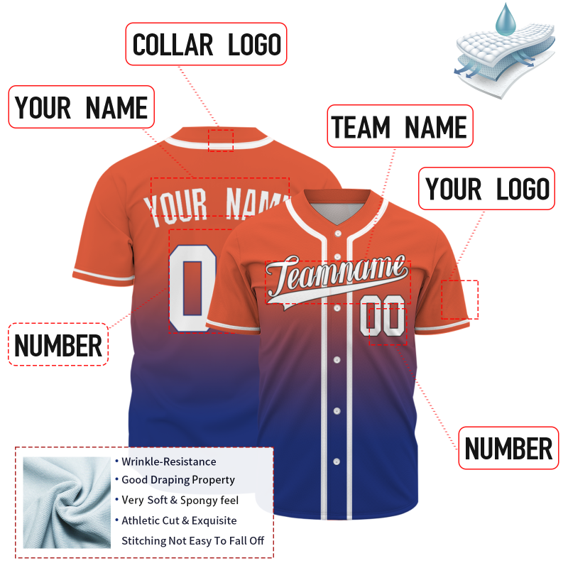 Custom Orange-Purple Gradient Baseball Jersey Full Button Fashion Design Authentic
