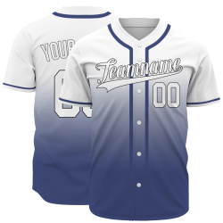 Custom White Navy Blue Gradient Baseball Jersey  Classic Style Fashion Design Authentic