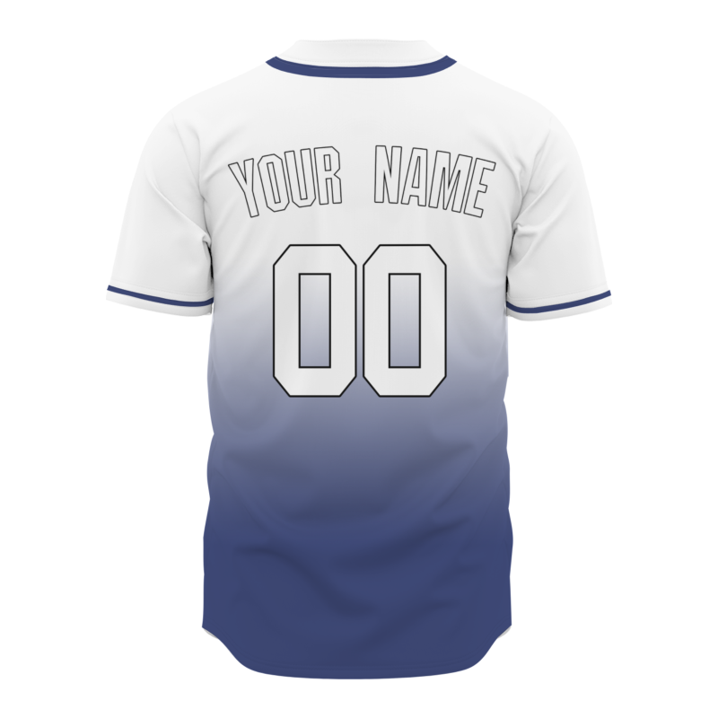 Custom White Navy Blue Gradient Baseball Jersey  Classic Style Fashion Design Authentic