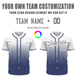 Custom White Navy Blue Gradient Baseball Jersey  Classic Style Fashion Design Authentic