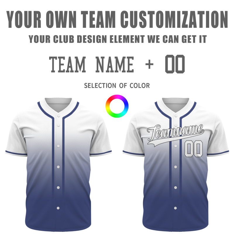 Custom White Navy Blue Gradient Baseball Jersey  Classic Style Fashion Design Authentic
