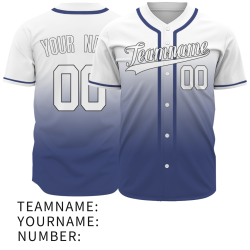 Custom White Navy Blue Gradient Baseball Jersey  Classic Style Fashion Design Authentic