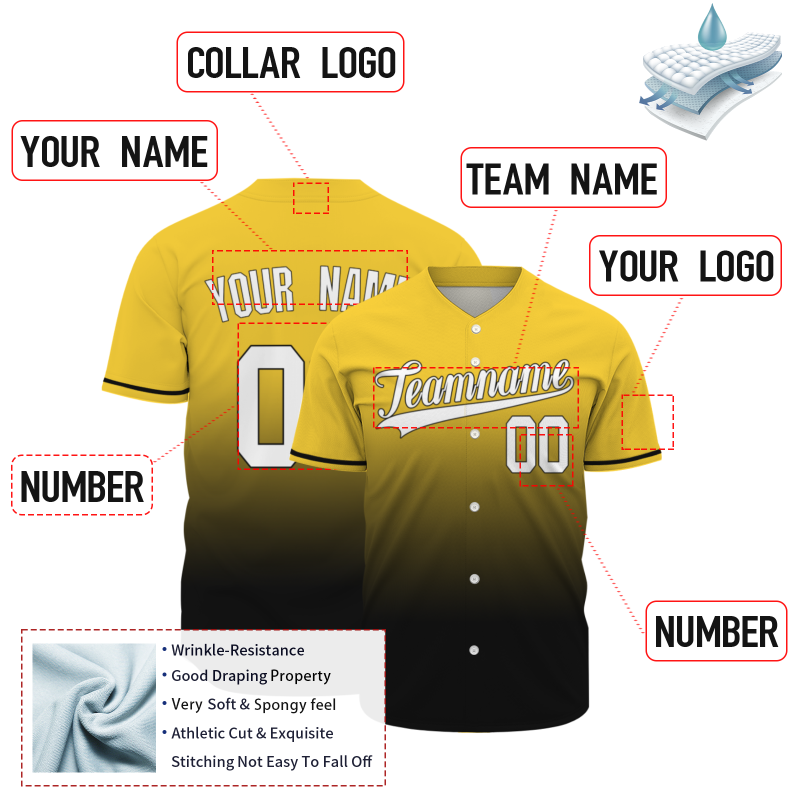 Custom Yellow Black Gradient Baseball Jersey  Classic Style Fashion Design Authentic