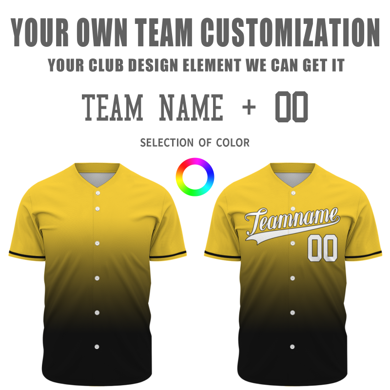 Custom Yellow Black Gradient Baseball Jersey  Classic Style Fashion Design Authentic