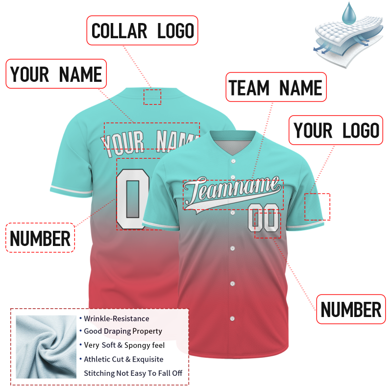 Custom Mint Green Watermelon Red Gradient Baseball Jersey  Classic Style Fashion Design Authentic
