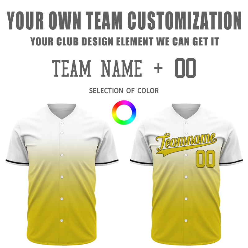 Custom White Yellow Gradient Baseball Jersey  Classic Style Fashion Design Authentic