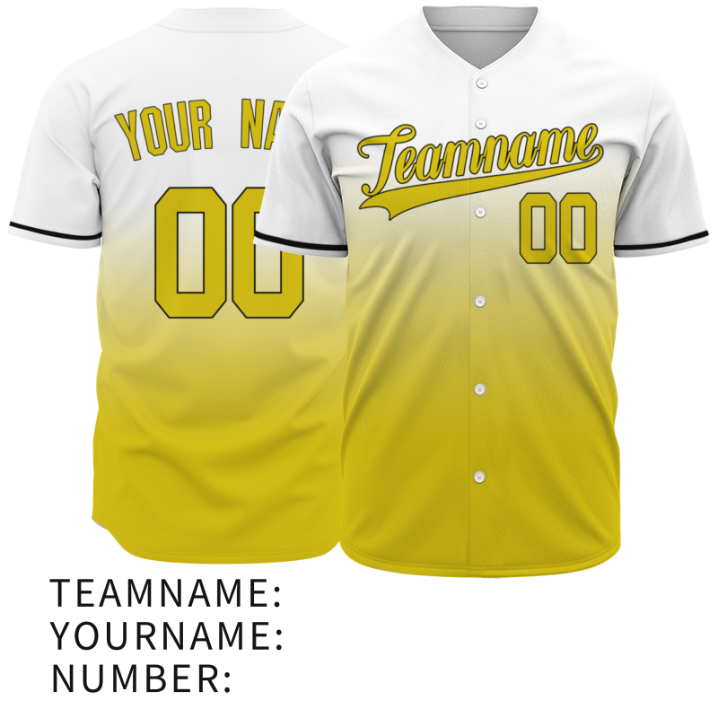 Custom White Yellow Gradient Baseball Jersey  Classic Style Fashion Design Authentic