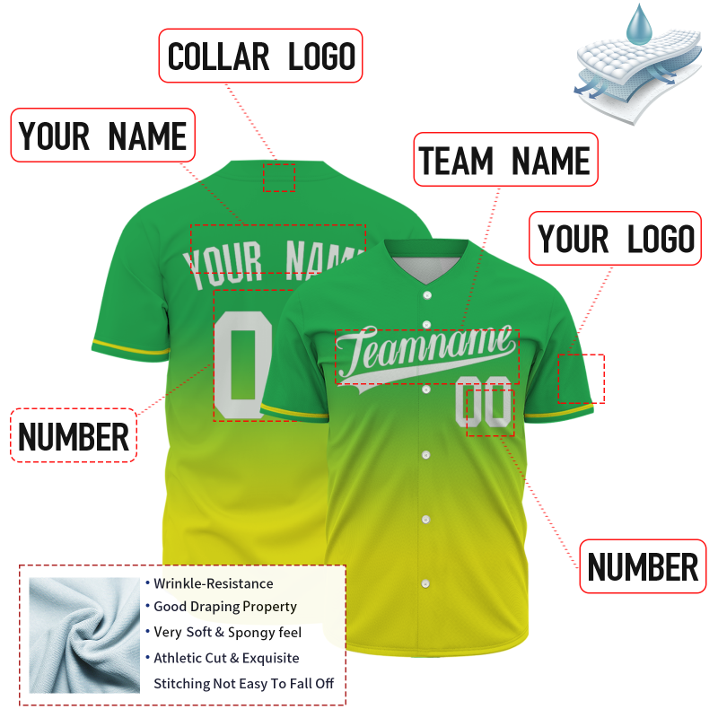 Custom Green Yellow Gradient Baseball Jersey  Classic Style Fashion Design Authentic