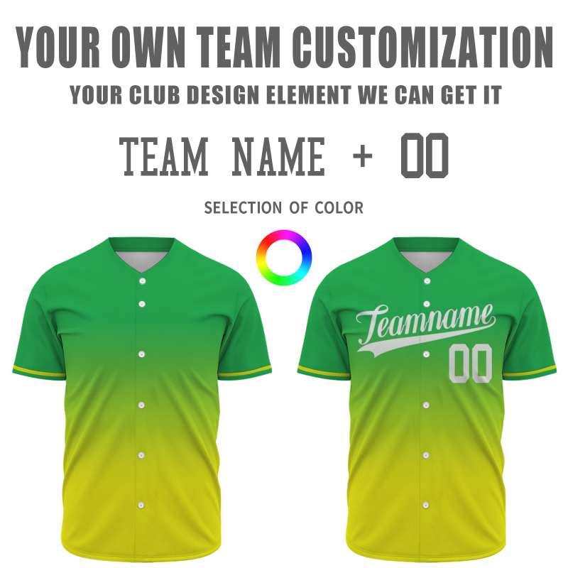 Custom Green Yellow Gradient Baseball Jersey  Classic Style Fashion Design Authentic