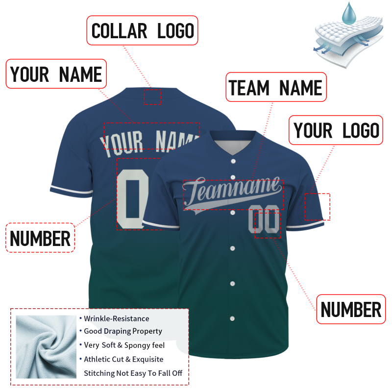 Custom Navy Blue Gradient Classic Style Fashion Design Authentic Baseball Jersey