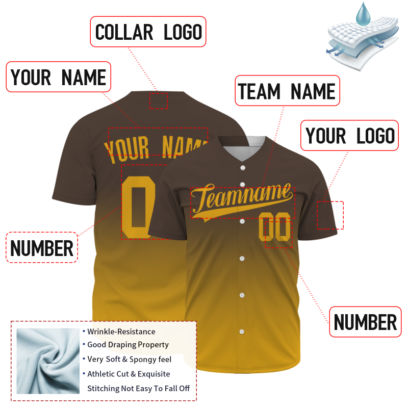 Custom Brown Orange Gradient Classic Style Fashion Design Authentic Baseball Jersey