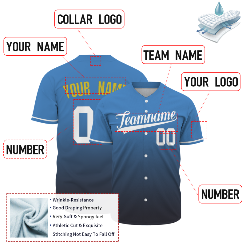 Custom Blue Black Gradient Classic Style Fashion Design Authentic Baseball Jersey