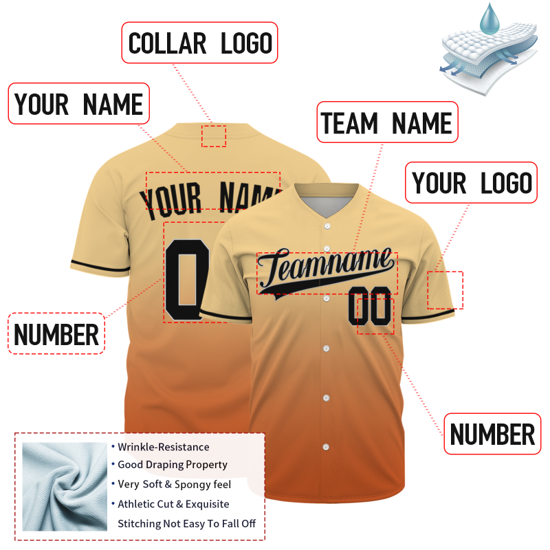 Custom Khaki Orange Gradient Classic Style Fashion Design Authentic Baseball Jersey
