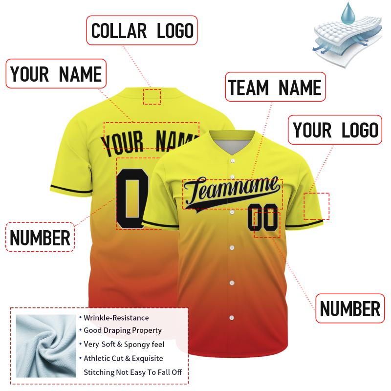 Custom Yellow Orange Gradient Classic Style Fashion Design Authentic Baseball Jersey