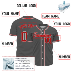 Custom Dark Gray Red Classic Style Fashion Design Authentic Baseball Jersey