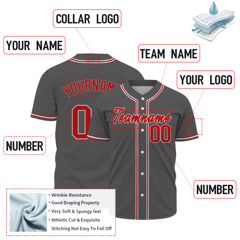 Custom Dark Gray Red Classic Style Fashion Design Authentic Baseball Jersey