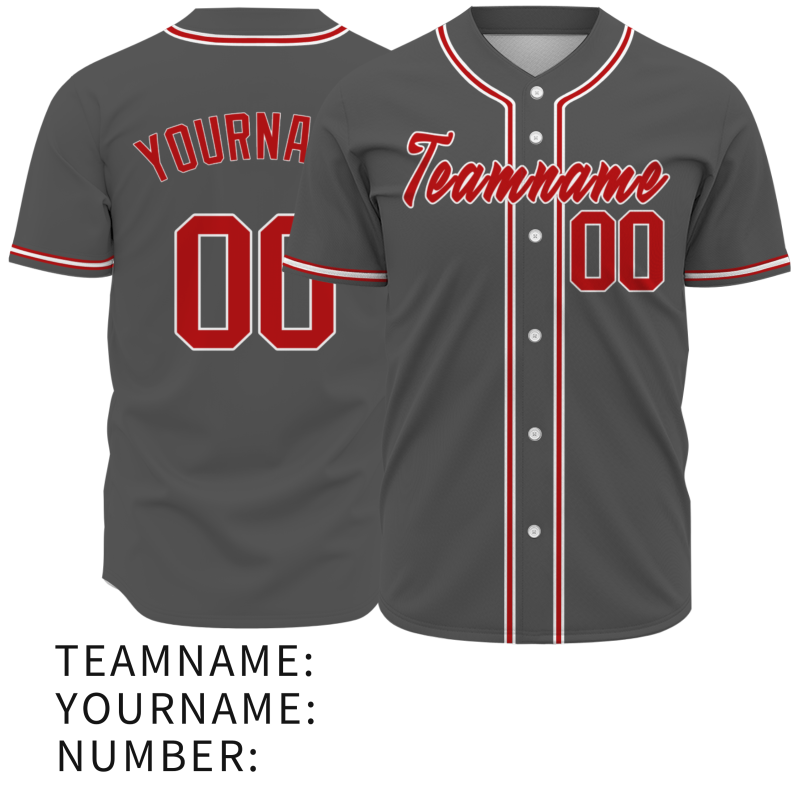 Custom Dark Gray Red Classic Style Fashion Design Authentic Baseball Jersey