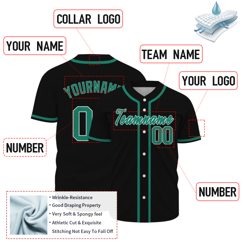 Custom Black Green Classic Style Fashion Design Authentic Baseball Jersey