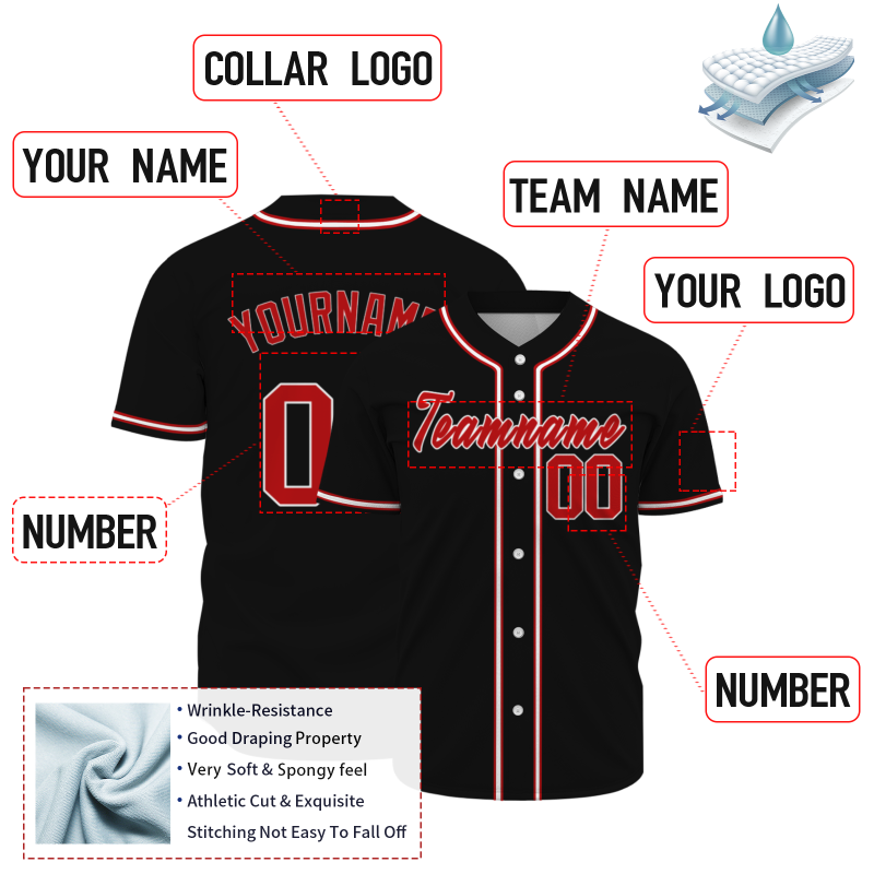 Custom Red Black White Fashion Design Classic Style Authentic Baseball Jersey
