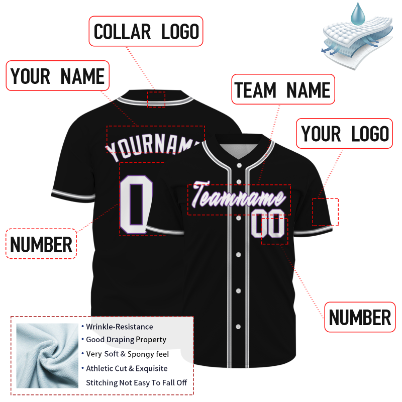 Custom Black Gray Purple Fashion Design Classic Style Authentic Baseball Jersey