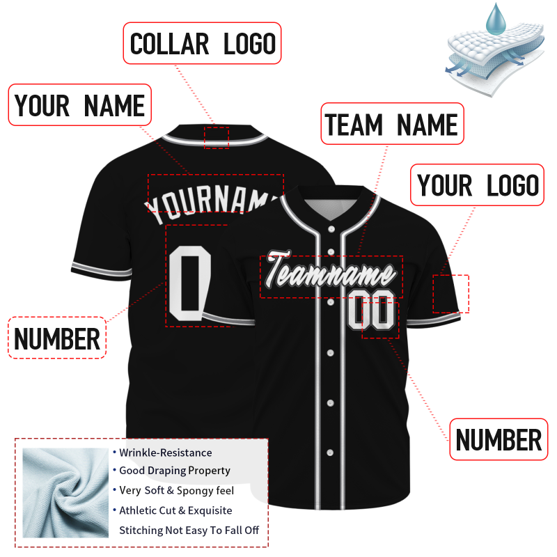 Custom Black Gray White Fashion Design Classic Style Authentic Baseball Jersey