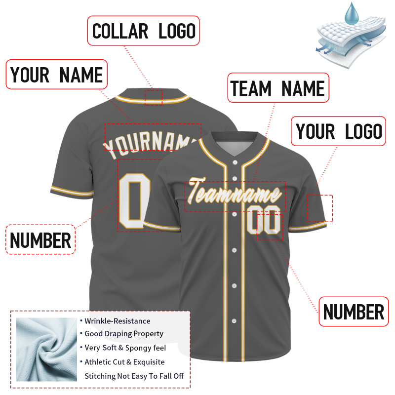 Custom Gray White Yellow Fashion Design Classic Style Authentic Baseball Jersey