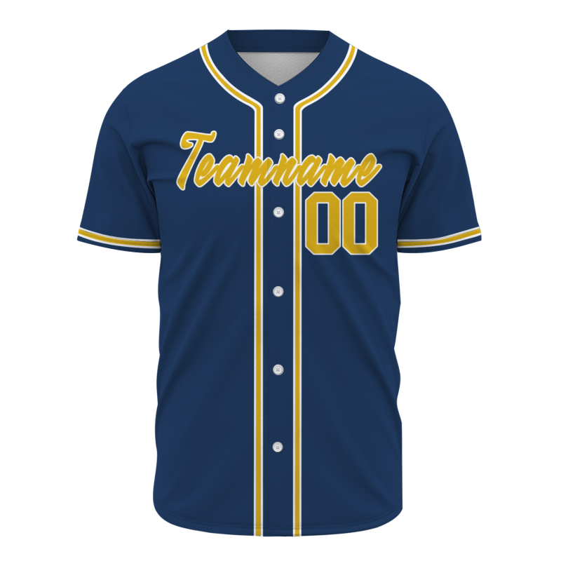 Custom Navy Blue Yellow White Fashion Design Classic Style Authentic Baseball Jersey