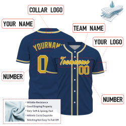 Custom Navy Blue Yellow White Fashion Design Classic Style Authentic Baseball Jersey
