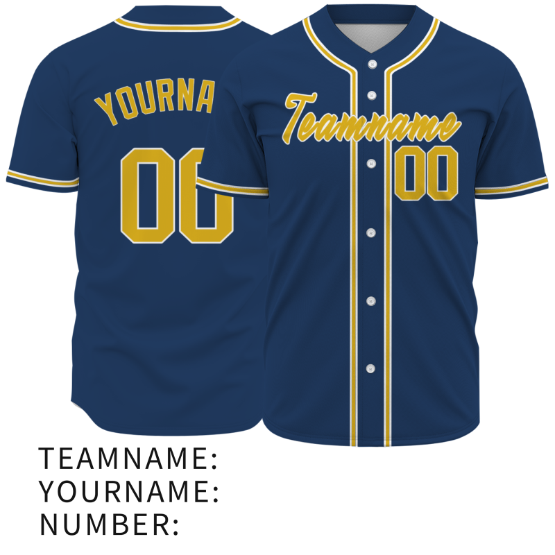 Custom Navy Blue Yellow White Fashion Design Classic Style Authentic Baseball Jersey