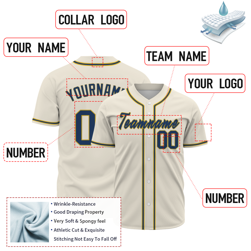 Custom  Beige Golden Black Baseball Jersey Personalized Fashion Classic Style Design Authentic