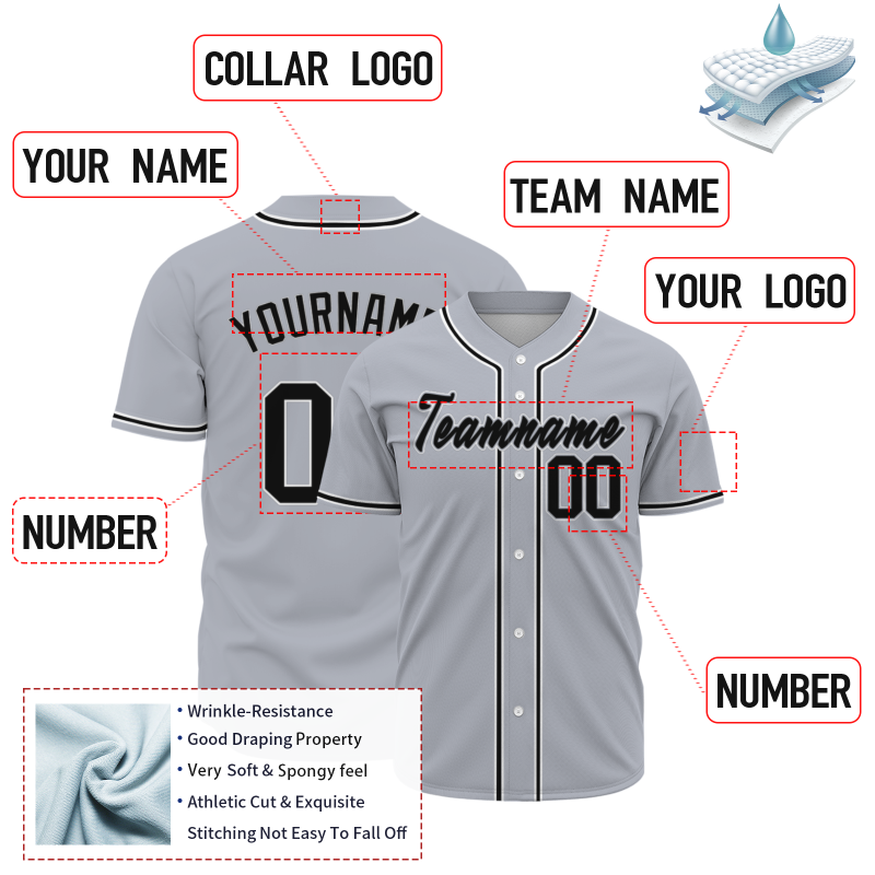Custom Gray White-Black Baseball Jersey Personalized Fashion Classic Style Design Authentic