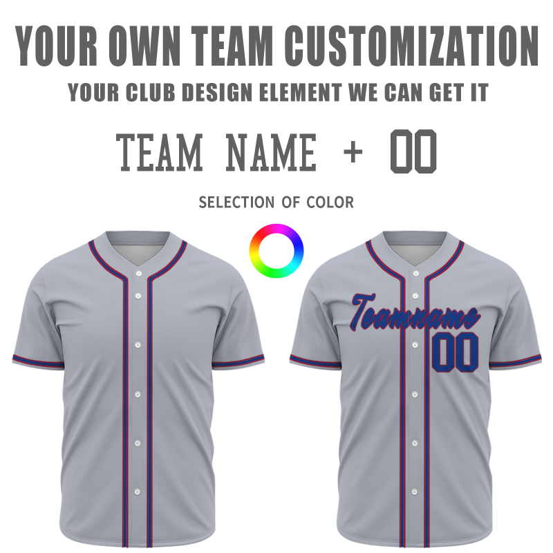 Custom Gray Red Blue Baseball Jersey Personalized Fashion Classic Style Design Authentic