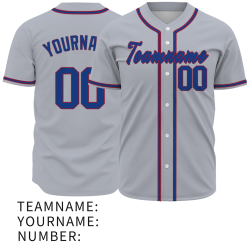Custom Gray Red Blue Baseball Jersey Personalized Fashion Classic Style Design Authentic