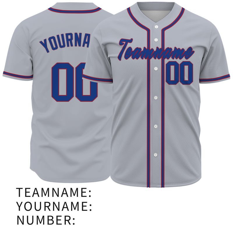 Custom Gray Red Blue Baseball Jersey Personalized Fashion Classic Style Design Authentic