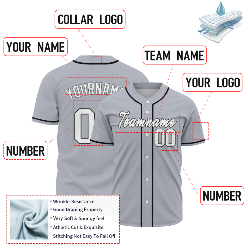 Custom  Gray Black - White Baseball Jersey Personalized Fashion Classic Style Design Authentic