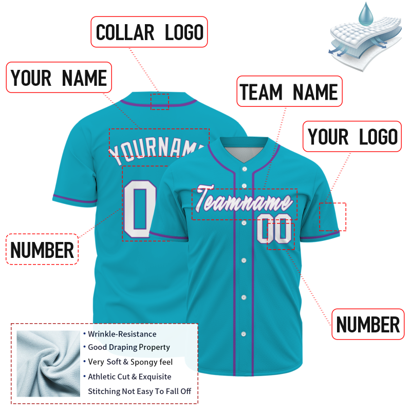 Custom  Blue White Purple Baseball Jersey Personalized Fashion Classic Style Design Authentic