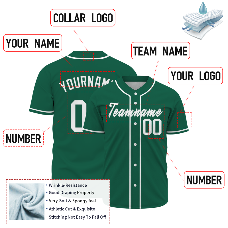 Custom  Green White Personalized Fashion Classic Style Design Authentic Baseball Jersey