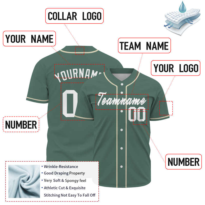 Custom  Green White Khaki Personalized Fashion Classic Style Design Authentic Baseball Jersey