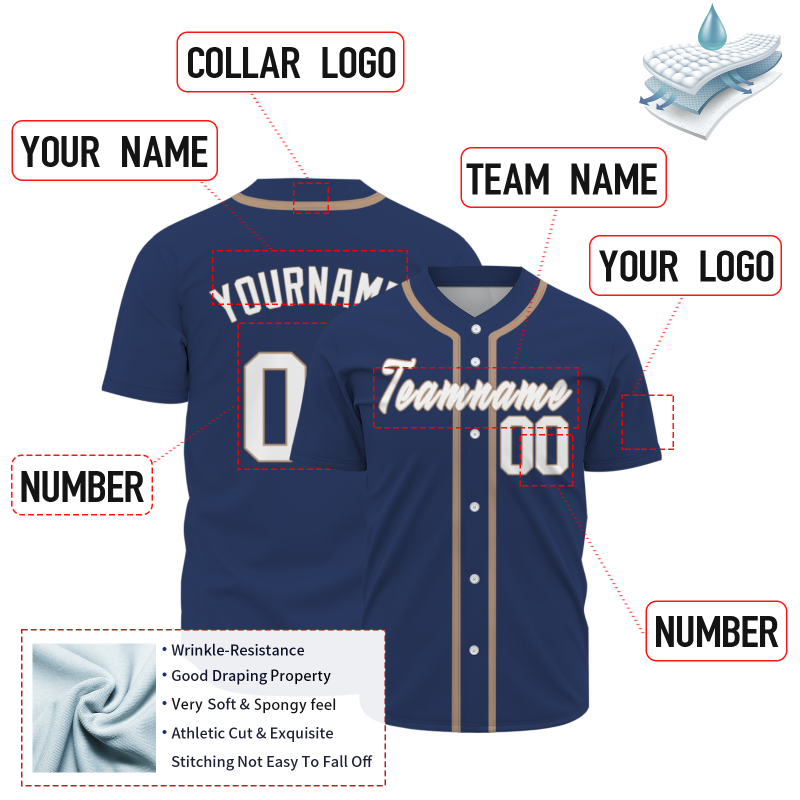 Custom  Navy Blue Brown White Personalized Fashion Classic Style Design Authentic Baseball Jersey