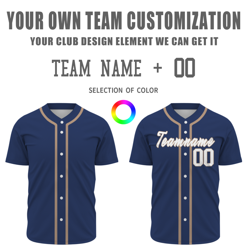 Custom  Navy Blue Brown White Personalized Fashion Classic Style Design Authentic Baseball Jersey