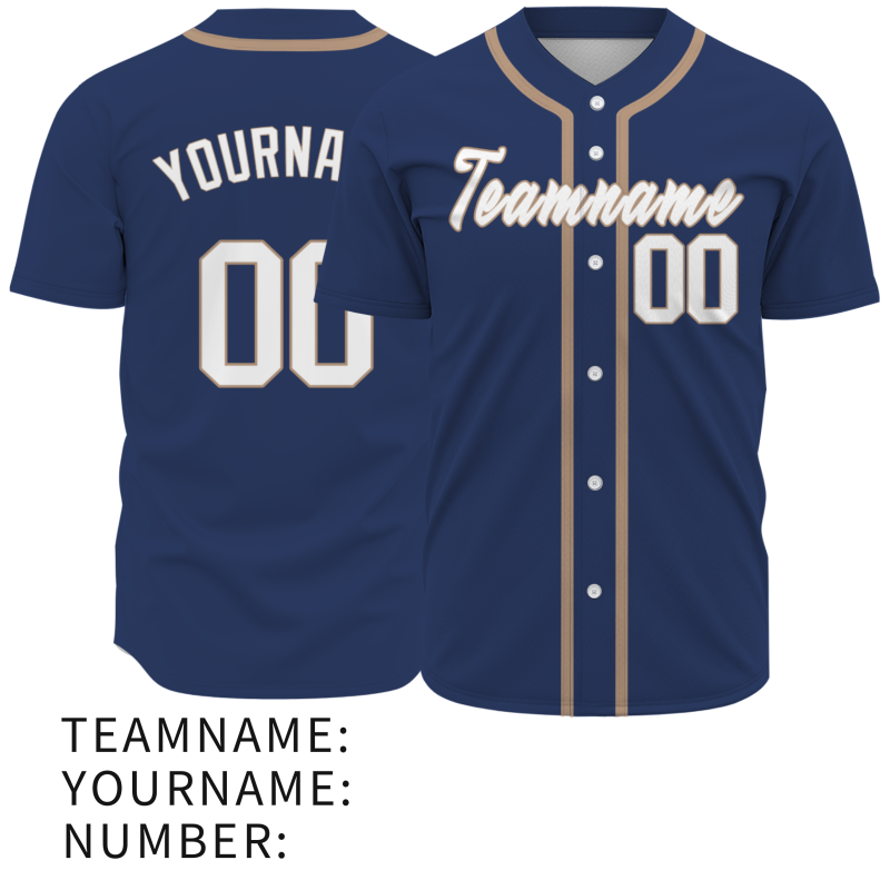 Custom  Navy Blue Brown White Personalized Fashion Classic Style Design Authentic Baseball Jersey